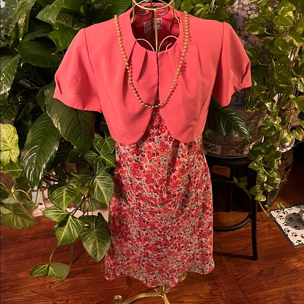 Pink Floral Dress with Bolero Jacket